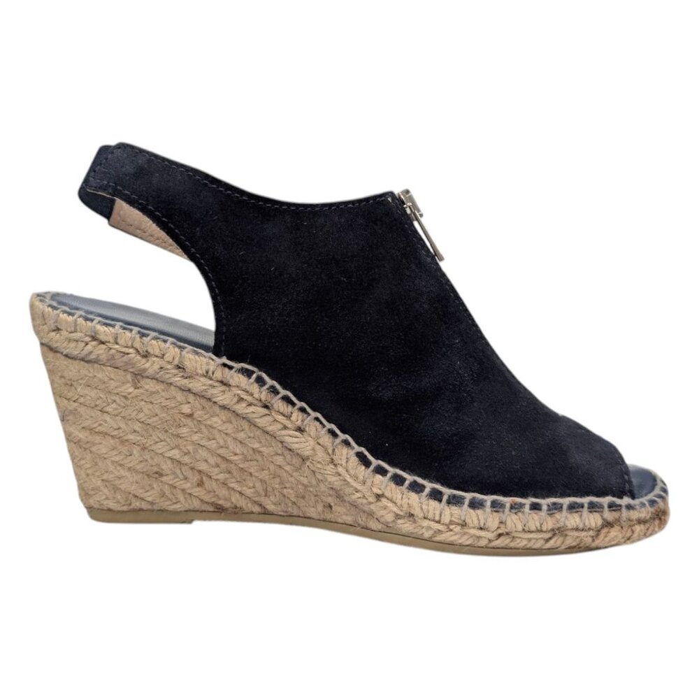 Andre Assous Rhea Wedge Sandals Womens Navy Blue Suede Espadrille Top Size 7